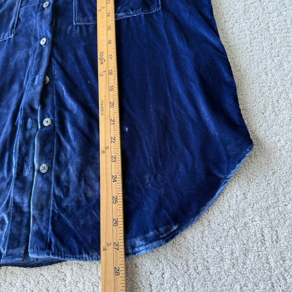 Pilcro Velvet Button Down Shirt Womens Medium Navy Blue Long Sleeve Pockets - Picture 9 of 11